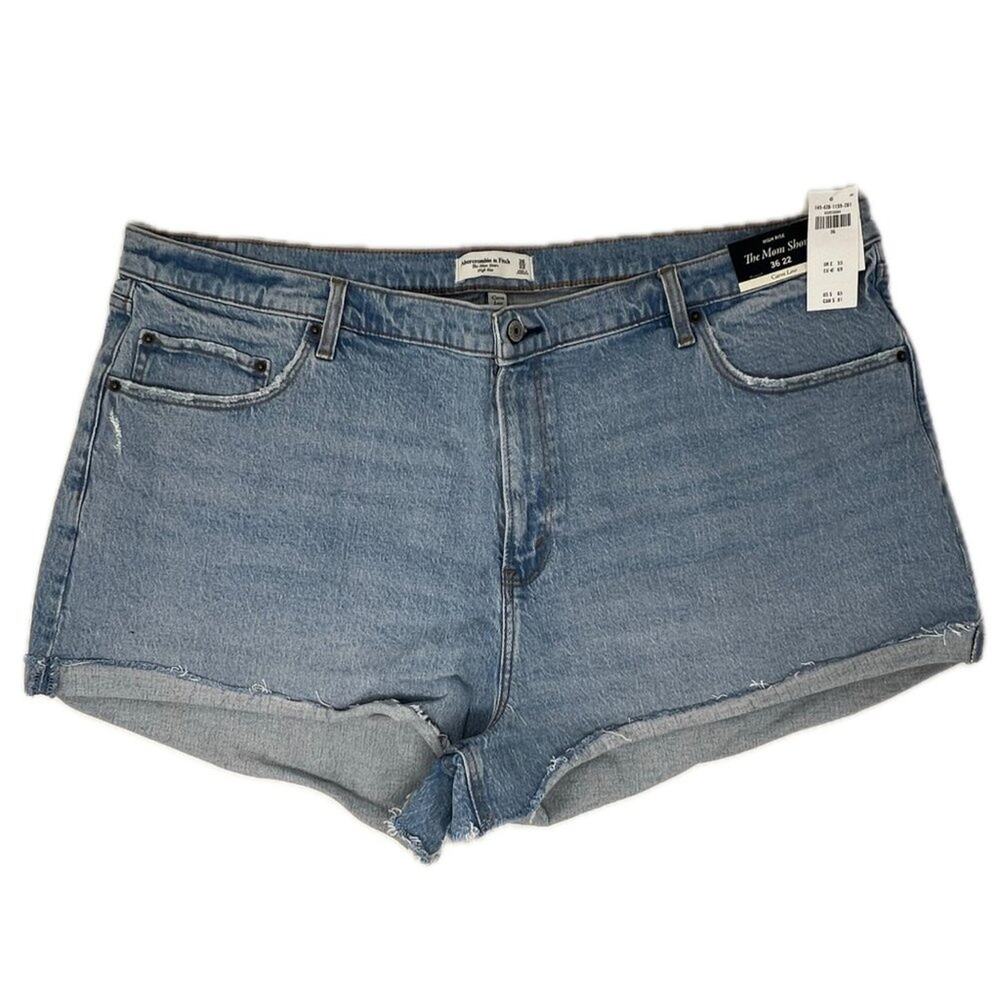 Abercrombie & Fitch Curve Love The Mom High Rise Cutoff Denim Shorts 36/22
